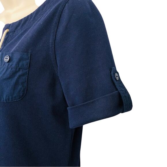 Ralph Lauren Jeans Co Navy Knit Shift Dress Lace Up V Neck Short Tab Sleeves - Picture 5 of 16